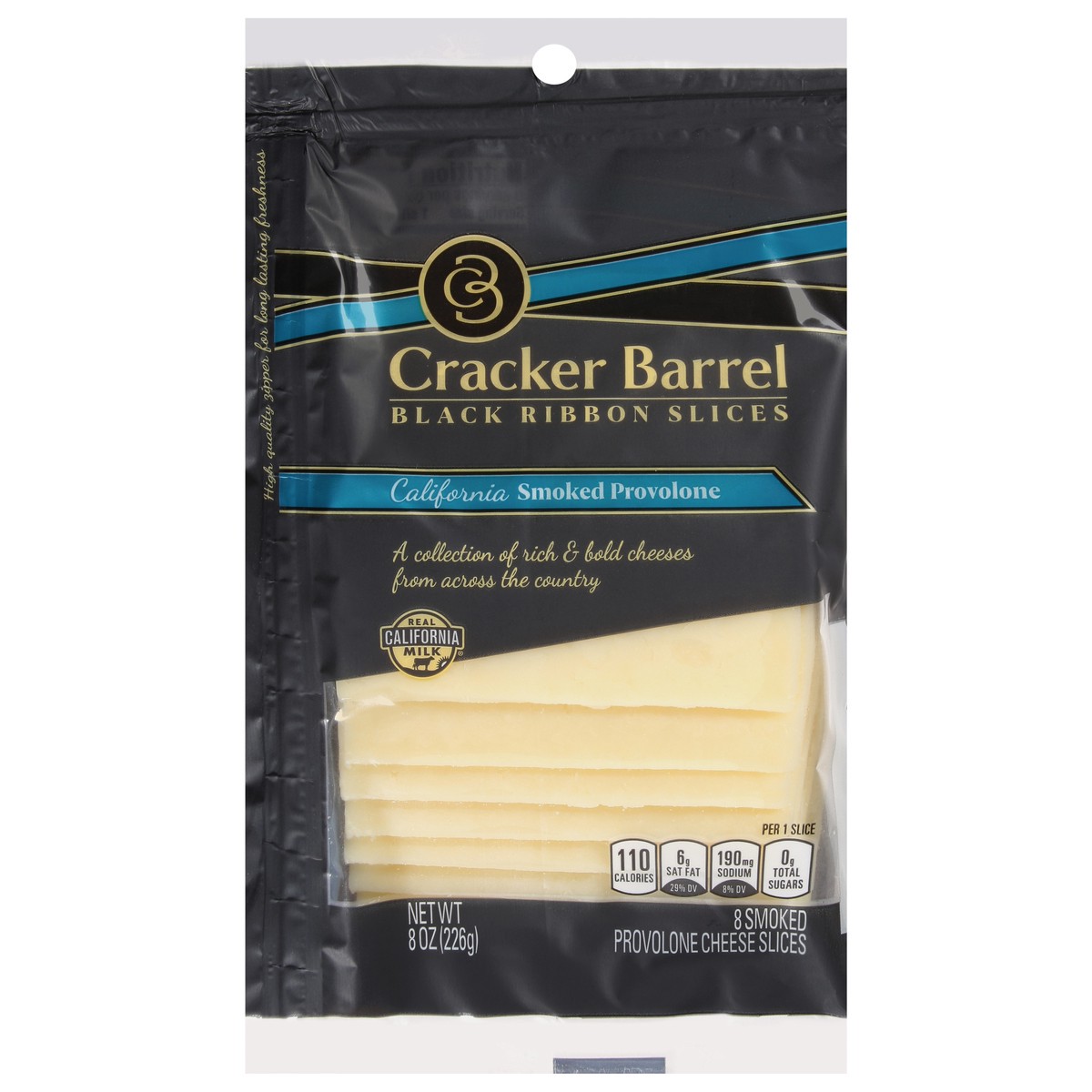 slide 10 of 11, Cracker Barrel Black Ribbon Slices California Smoked Provolone Cheese Slices, 8 ct Pack, 8 ct