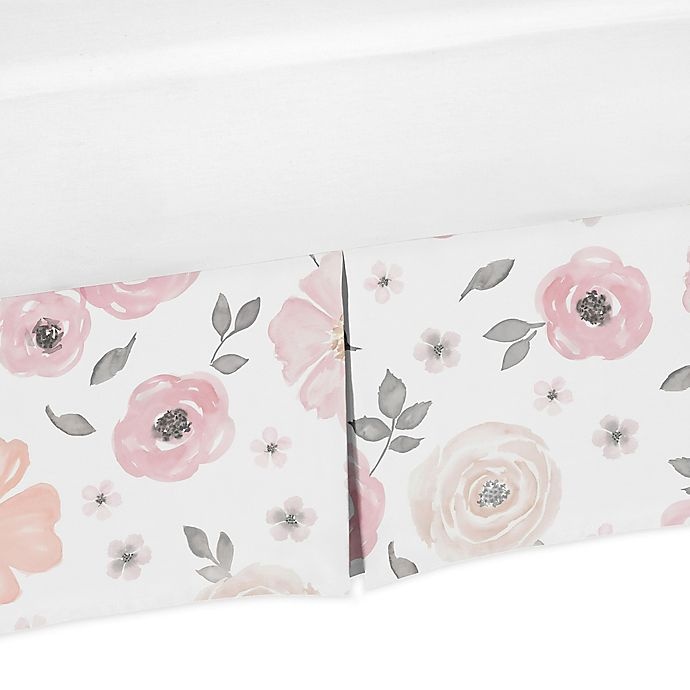 slide 1 of 1, Sweet Jojo Designs Pink And Gray Watercolor Floral Crib Bed Skirt, 1 ct