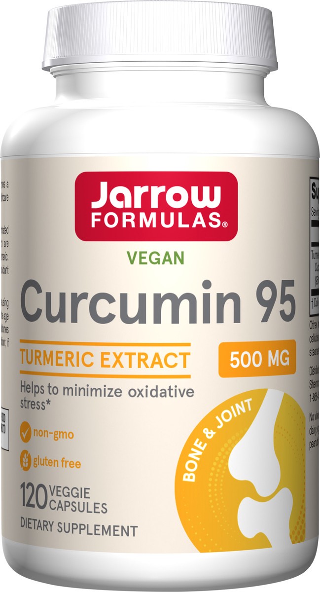 slide 2 of 4, Jarrow Formulas Curcumin 95 500 mg - Up to 120 Servings (Veggie Caps) - Turmeric Extract to Provide Antioxidant Support - Bone & Joint Dietary Supplement - Minimize Oxidative Stress, 120 ct