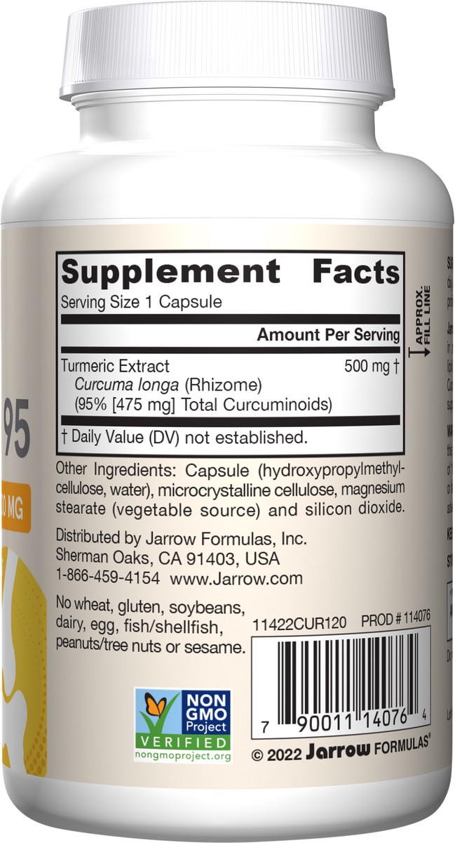 slide 4 of 4, Jarrow Formulas Curcumin 95 500 mg - Up to 120 Servings (Veggie Caps) - Turmeric Extract to Provide Antioxidant Support - Bone & Joint Dietary Supplement - Minimize Oxidative Stress, 120 ct