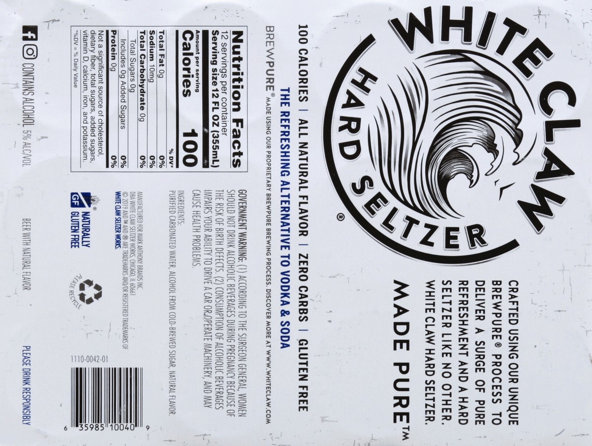 slide 2 of 6, White Claw Pure 12Pk Cn, 12 ct; 12 oz