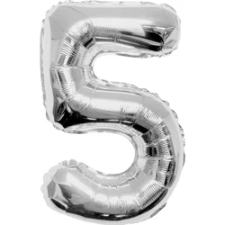Shape Number 5 Silver Air-Filled Balloon