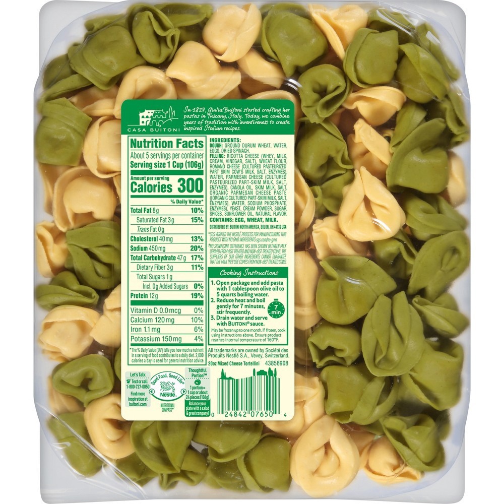 slide 2 of 5, Buitoni Mixed Cheese Tortellini, Refrigerated Pasta, 20 oz Family Size Package, 20 oz