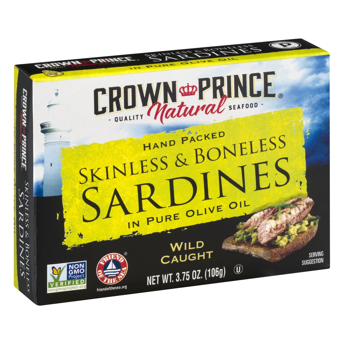 slide 2 of 10, Crown Prince Natural Wild Caught Skinless Boneless Sardines in Pure Olive Oil, 3.7 oz