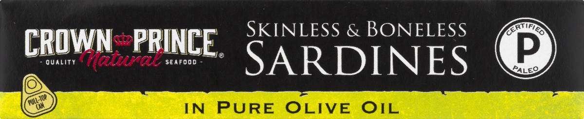 slide 6 of 10, Crown Prince Natural Wild Caught Skinless Boneless Sardines in Pure Olive Oil, 3.7 oz