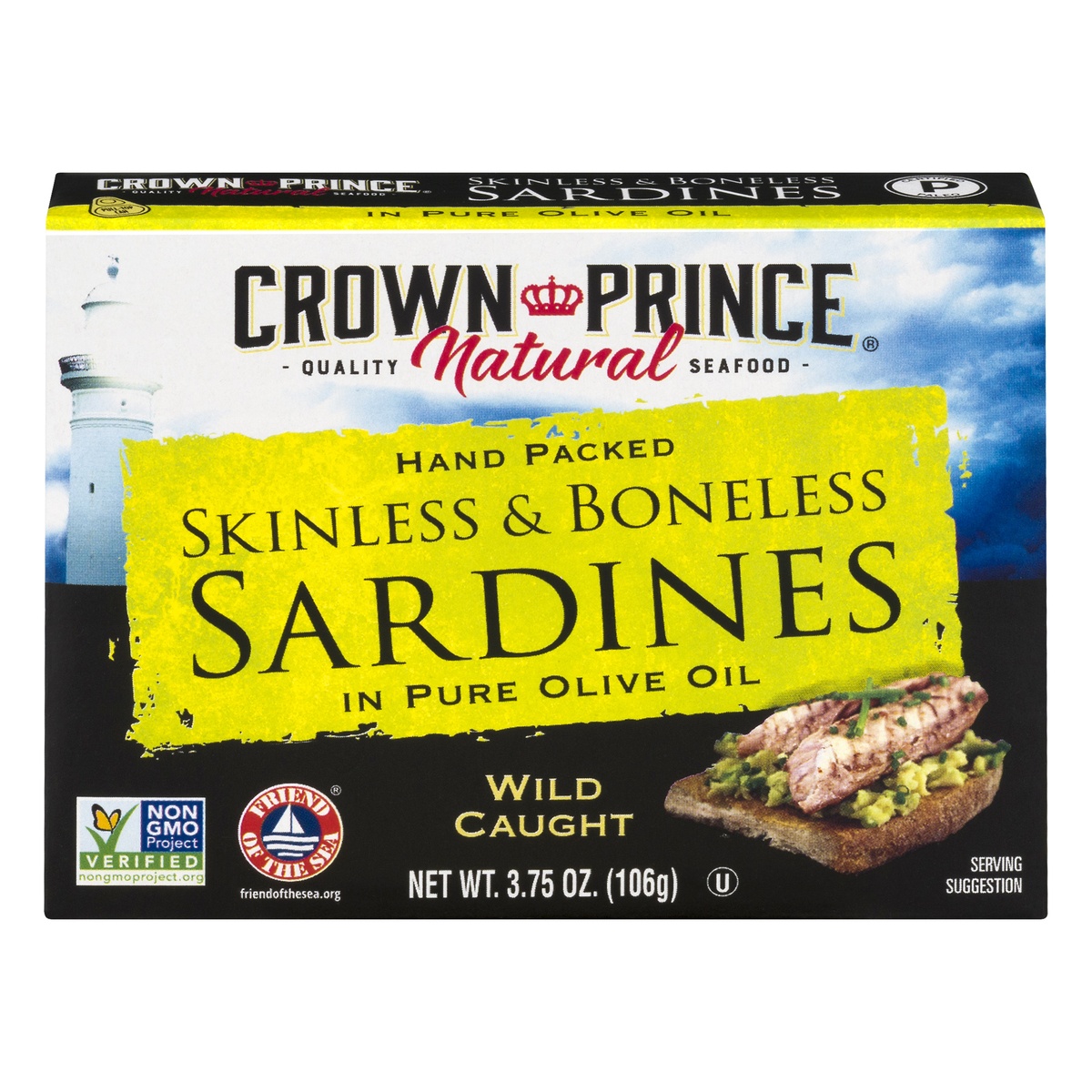 slide 1 of 10, Crown Prince Natural Wild Caught Skinless Boneless Sardines in Pure Olive Oil, 3.7 oz