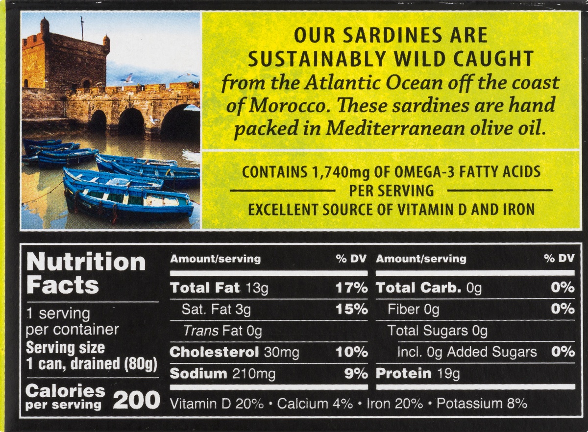 slide 10 of 10, Crown Prince Natural Wild Caught Skinless Boneless Sardines in Pure Olive Oil, 3.7 oz