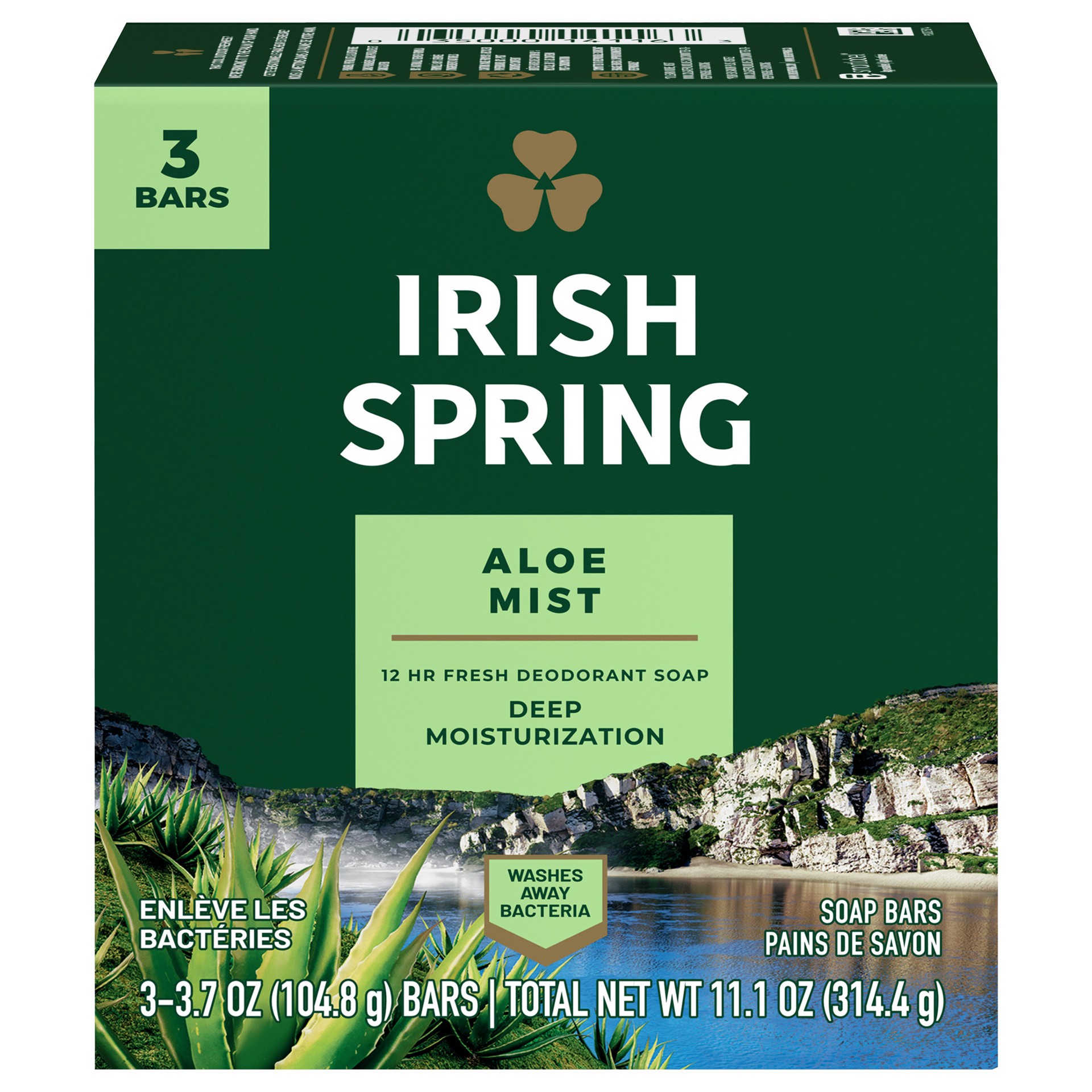 slide 1 of 10, Irish Spring Bar Soap for Men, Aloe Mist Deodorant Bar Soap, 3.7 Oz, 3 Pack, 11.1 oz