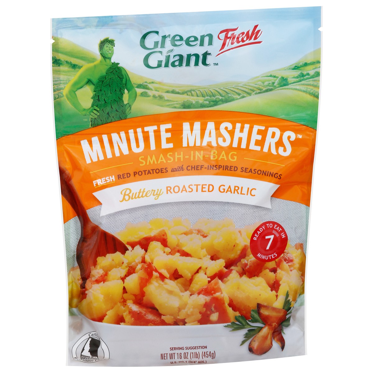 slide 8 of 14, Green Giant Minute Mashers Smash-in-Bag Buttery Roasted Garlic Red Potatoes 16 oz, 16 oz