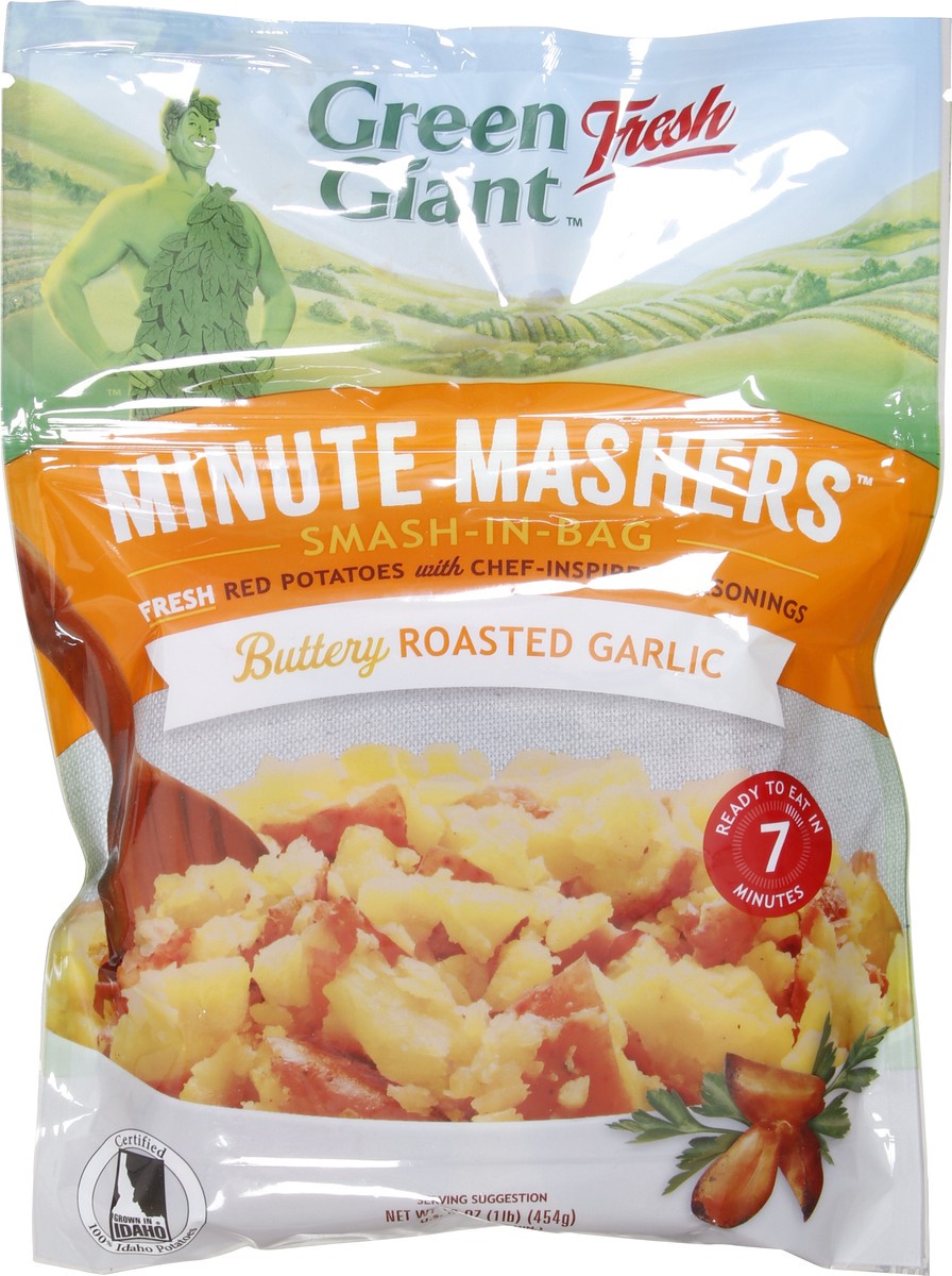 slide 13 of 14, Green Giant Minute Mashers Smash-in-Bag Buttery Roasted Garlic Red Potatoes 16 oz, 16 oz