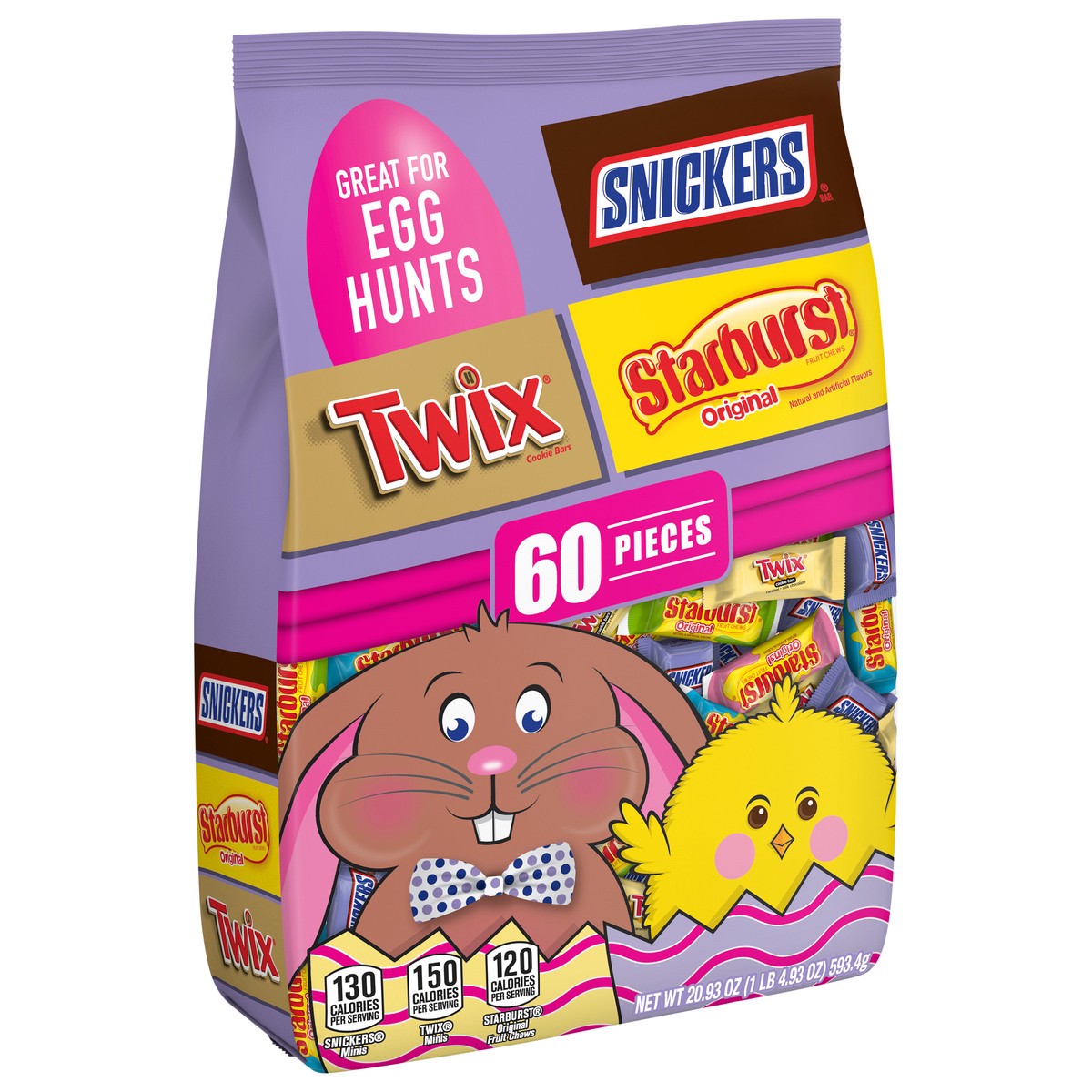 slide 6 of 7, Mars SNICKERS, TWIX & STARBURST Chocolate Easter Candy Variety Mix Bag, 60 Pieces, 20.93 Oz, 60 ct