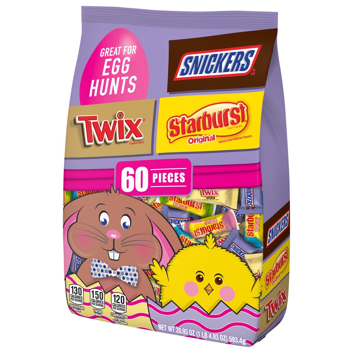 slide 3 of 7, Mars SNICKERS, TWIX & STARBURST Chocolate Easter Candy Variety Mix Bag, 60 Pieces, 20.93 Oz, 60 ct