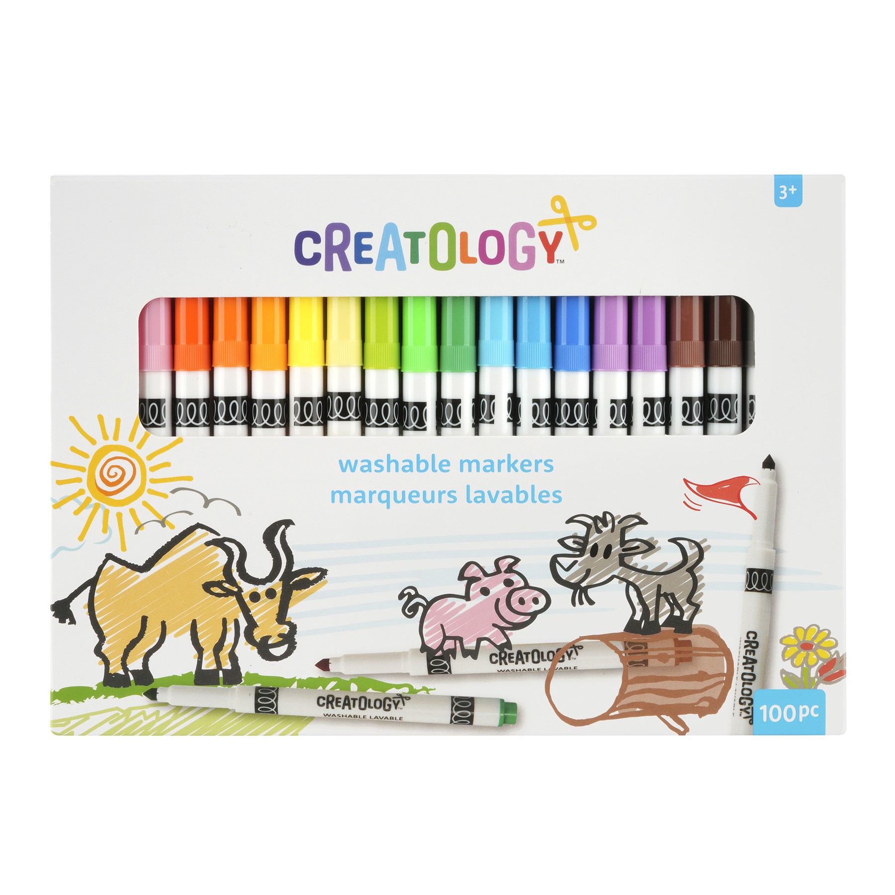 slide 3 of 3, 100 Color Round Tip Washable Marker Set By Creatology, includes 100 assorted colors