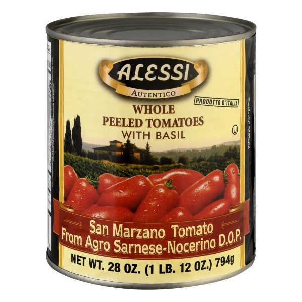 slide 1 of 9, Alessi Whole Peeled With Basil Tomatoes 28 oz, 28 oz