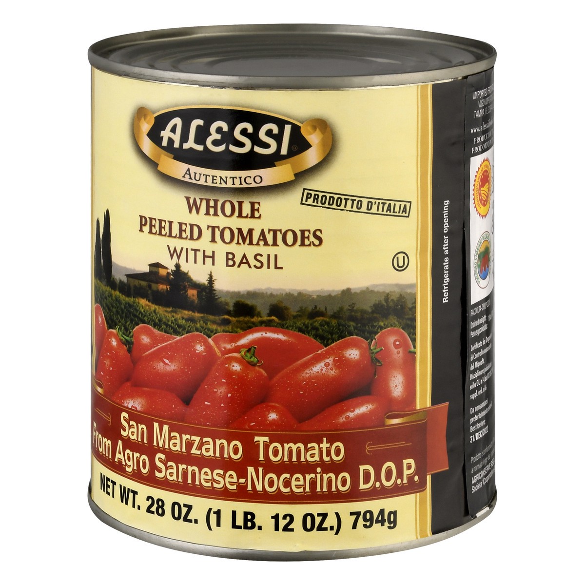 slide 4 of 9, Alessi Whole Peeled With Basil Tomatoes 28 oz, 28 oz