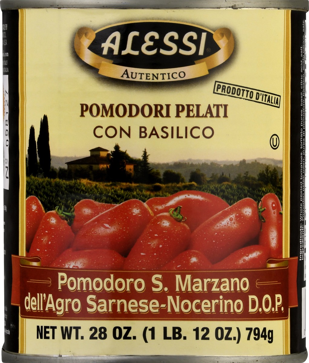 slide 5 of 9, Alessi Whole Peeled With Basil Tomatoes 28 oz, 28 oz