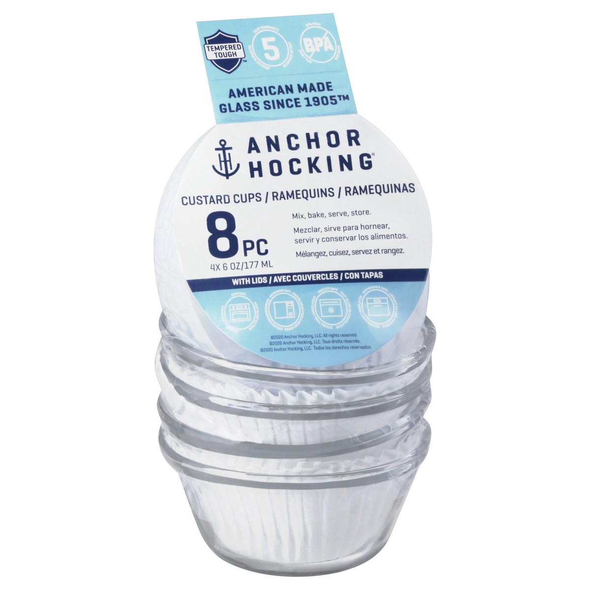 slide 3 of 9, Anchor Hocking 6 Ounces Custard Cups with Lids 8 Pc, 8 ct