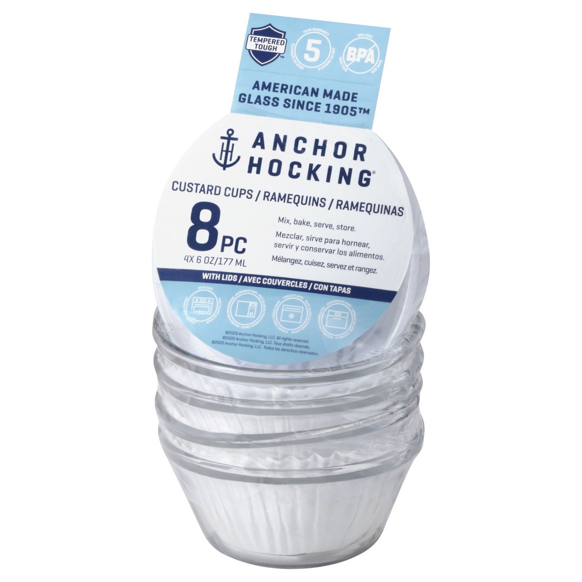 slide 8 of 9, Anchor Hocking 6 Ounces Custard Cups with Lids 8 Pc, 8 ct