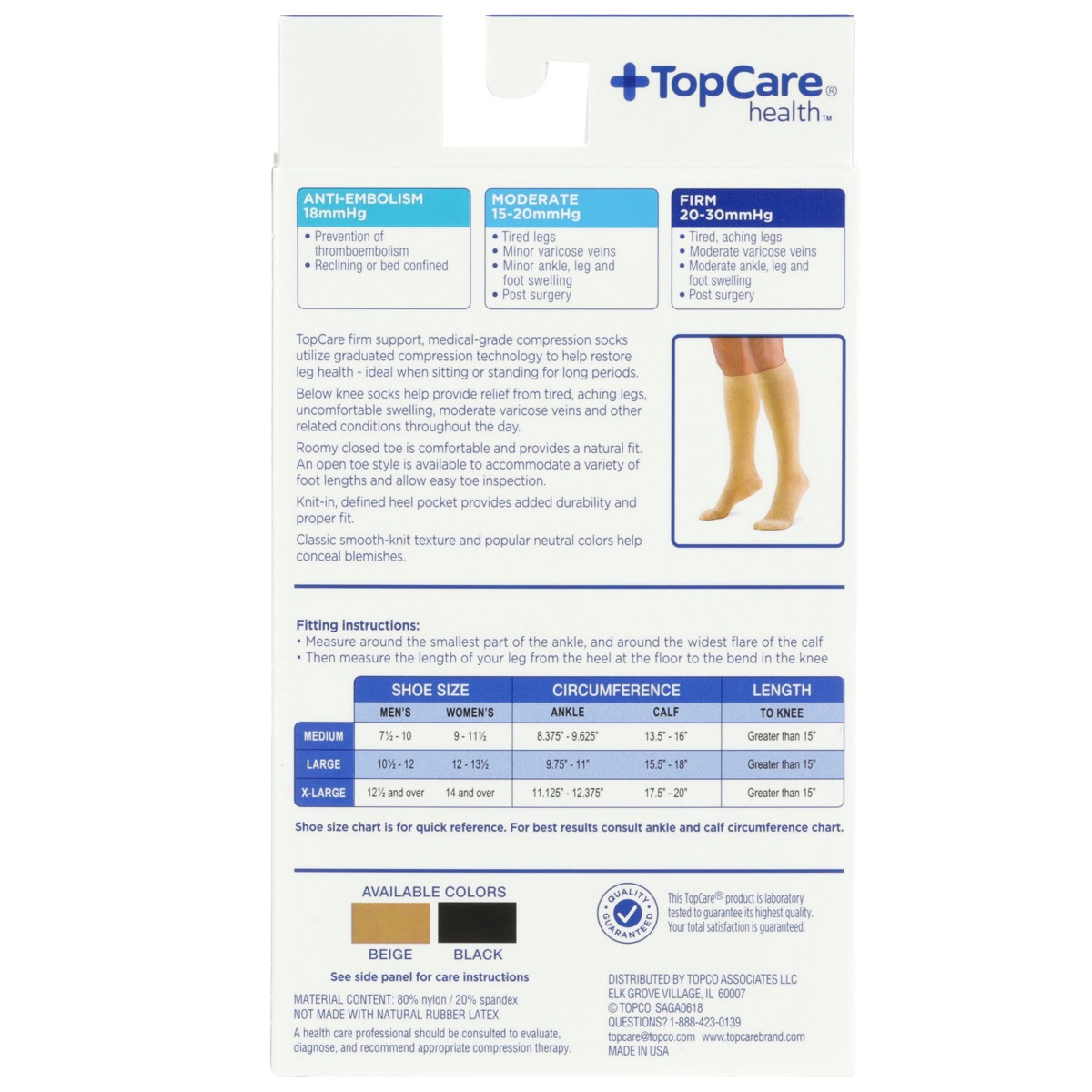 slide 4 of 8, TopCare Firm Support Medical Beige Closed-Toe Below Knee Compression Socks For Men And Women, Medium, 1 ct