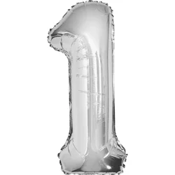 Shape Number 1 Silver Air-Filled Balloon