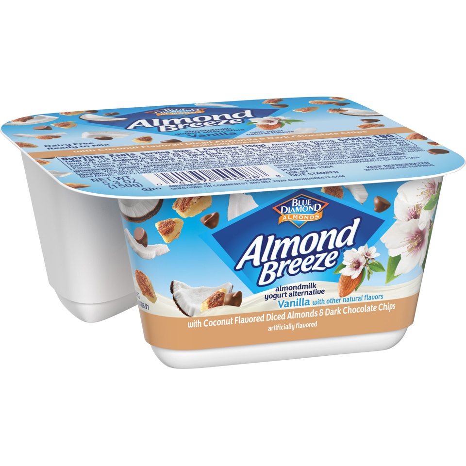 slide 2 of 4, Almond Breeze Non Dairy Vanilla Yogurt with Coconut Flavored Diced Almonds & Dark Chocolate Chips, 5.3 oz