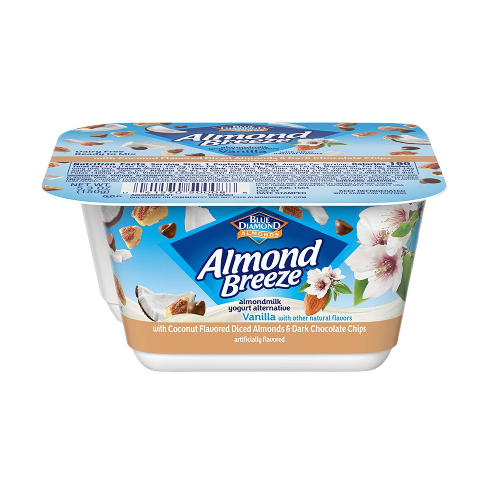 slide 1 of 4, Almond Breeze Non Dairy Vanilla Yogurt with Coconut Flavored Diced Almonds & Dark Chocolate Chips, 5.3 oz