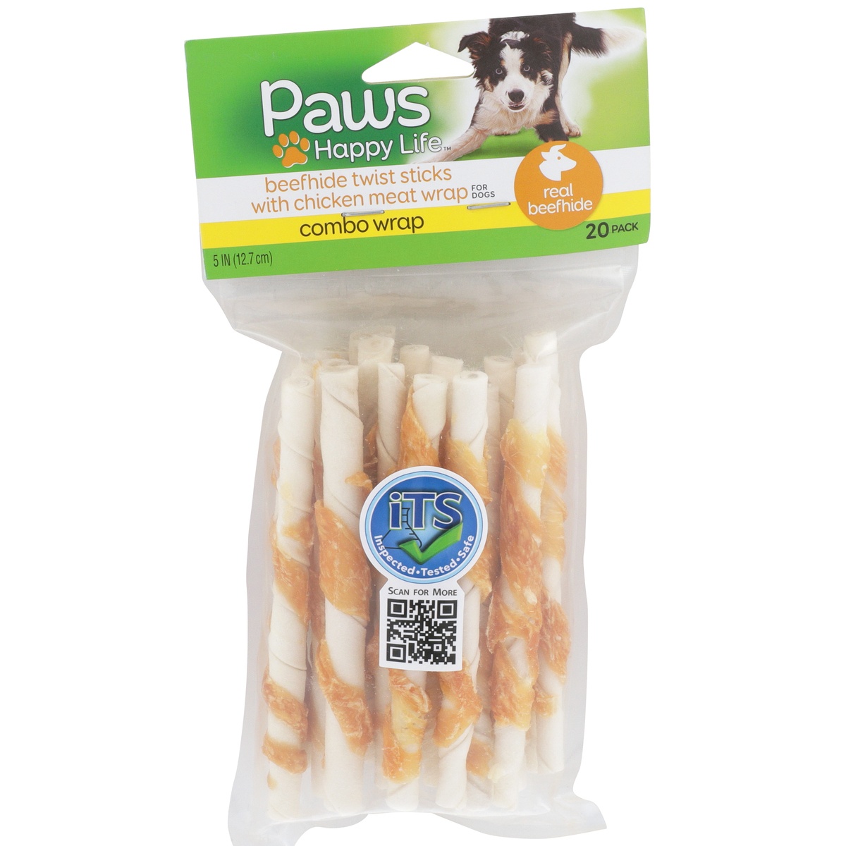 slide 1 of 1, Paws Happy Life Combo Wrap Beefhide Twist Sticks With Chicken Meat Wrap For Dogs, 20 ct