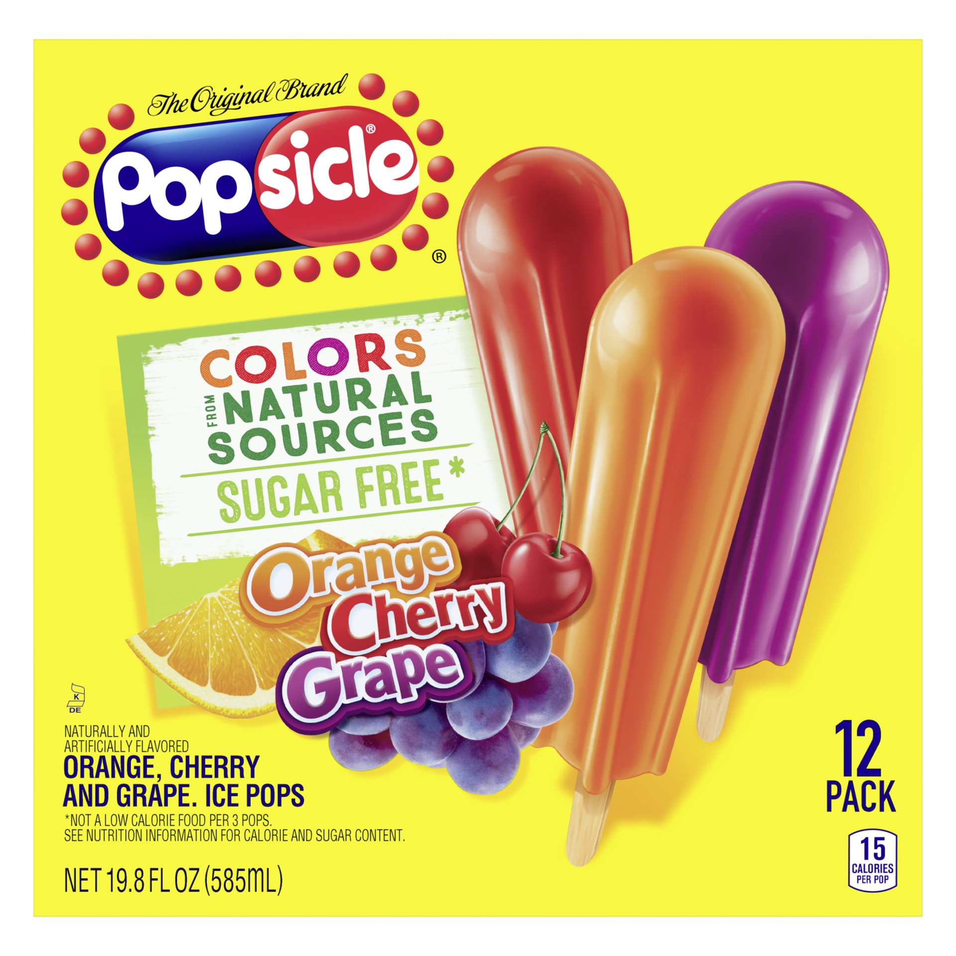 slide 1 of 3, Popsicle Ice Pops Sugar Free Popsicle Orange Cherry Grape, 12 ct, 19.8 fl oz