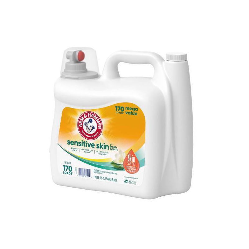 slide 4 of 10, ARM & HAMMER Sensitive Skin Plus Fresh Scent, 170 Loads Liquid Laundry Detergent, 170 Fl oz, 189 oz