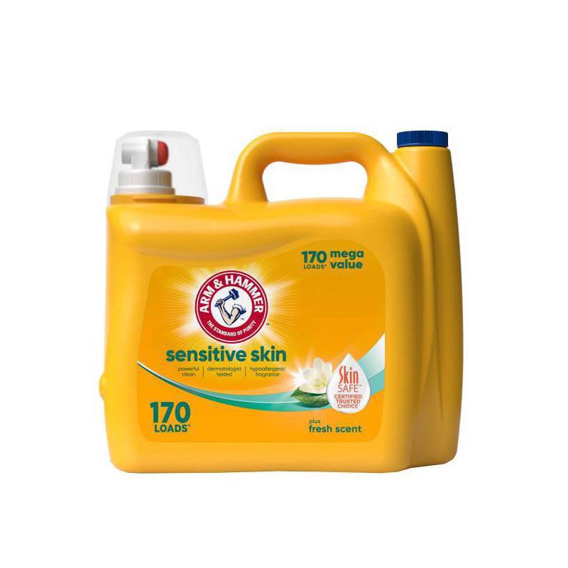 slide 5 of 10, ARM & HAMMER Sensitive Skin Plus Fresh Scent, 170 Loads Liquid Laundry Detergent, 170 Fl oz, 189 oz
