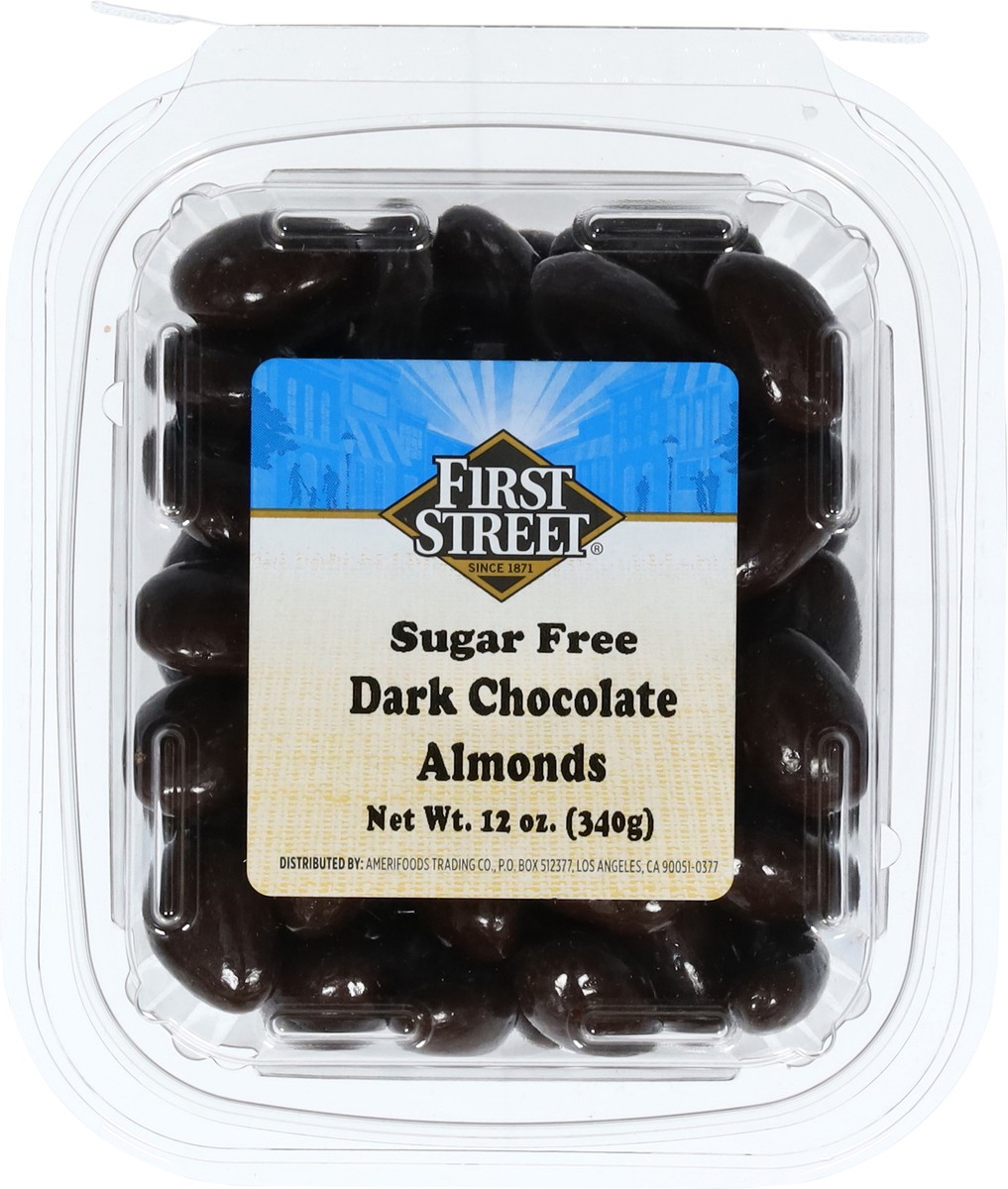 slide 2 of 13, First Street Fs Sugar Free Dark Chocolate Almond, 12 oz