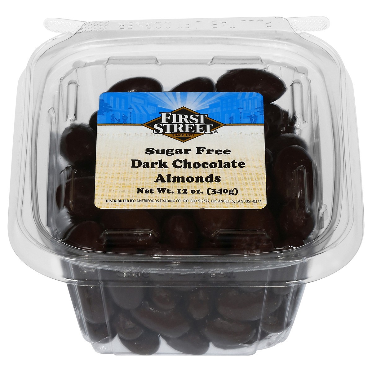 slide 1 of 13, First Street Fs Sugar Free Dark Chocolate Almond, 12 oz