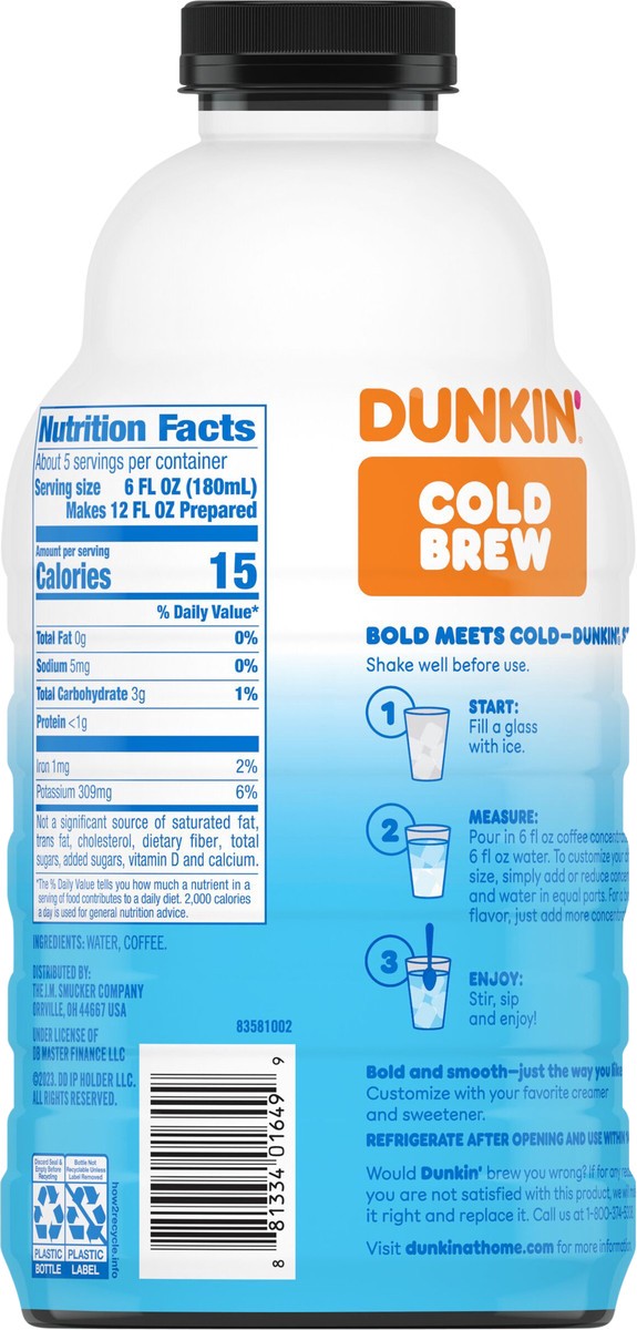 Dunkin' Coffee Concentrate, Cold Brew - 31 fl oz