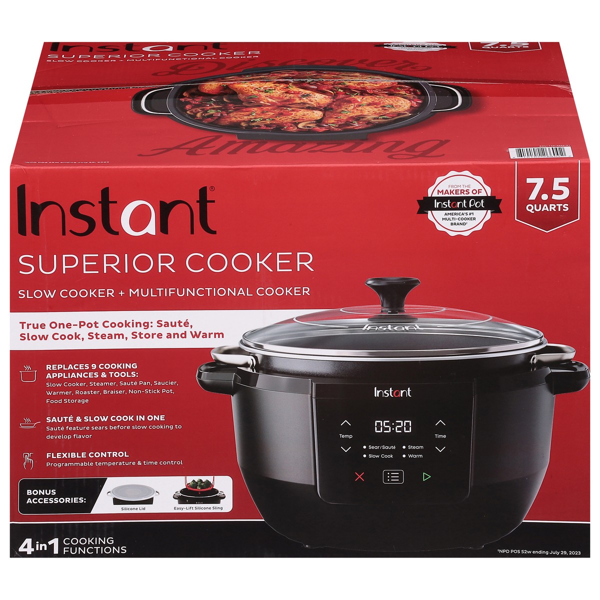 slide 1 of 12, Instant 7.5 Quarts Superior Slow + Multifunctional 4 in 1 Cooker, 1 ct