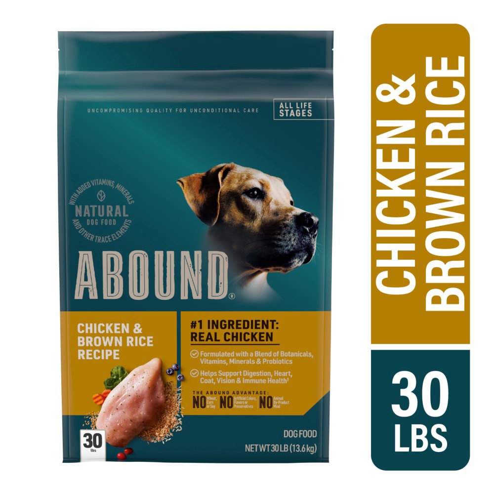 slide 3 of 6, Abound Chicken & Brown Rice Dry Dog Food, 30 lb