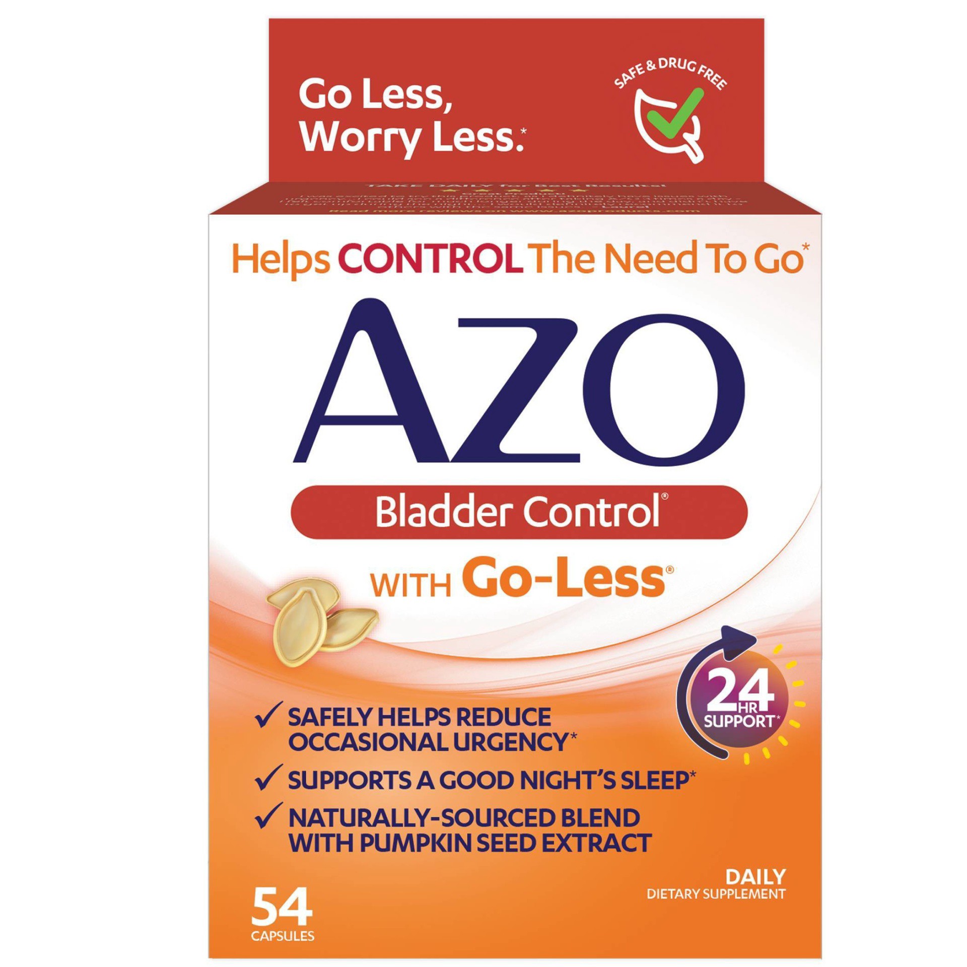 slide 1 of 6, Azo Bladder Control With Go-Less Dietary Supplement Capsules, 54 ct