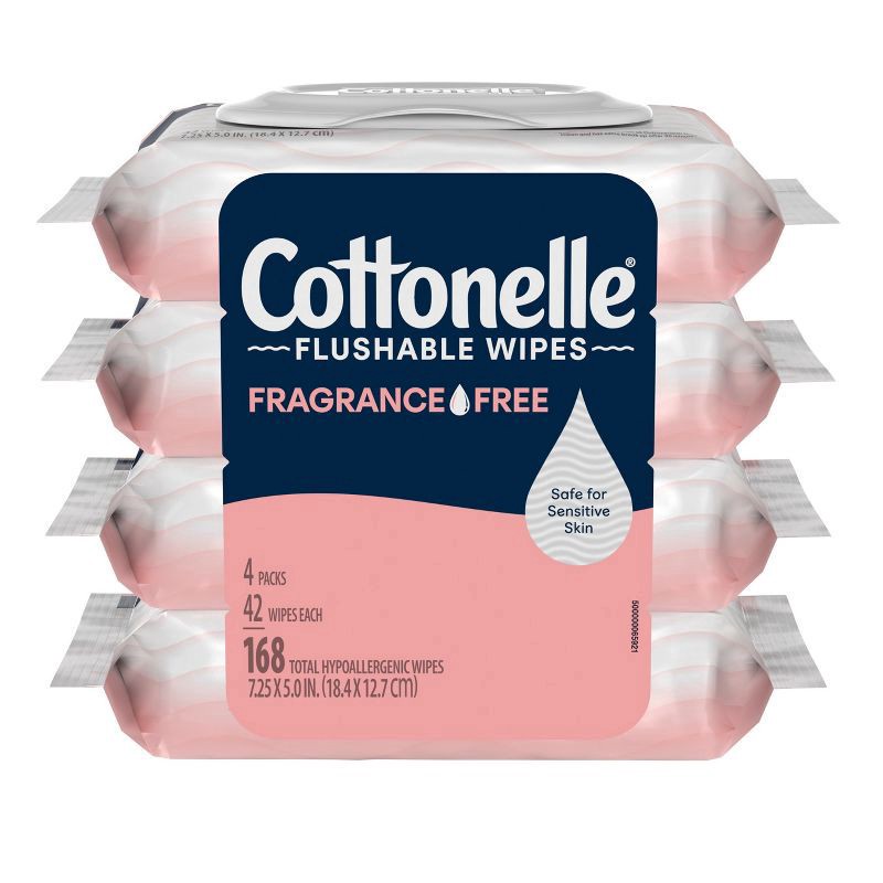 slide 6 of 8, Cottonelle Fragrance Free Flushable Wipes - 4pk/42ct, 4 ct, 42 ct