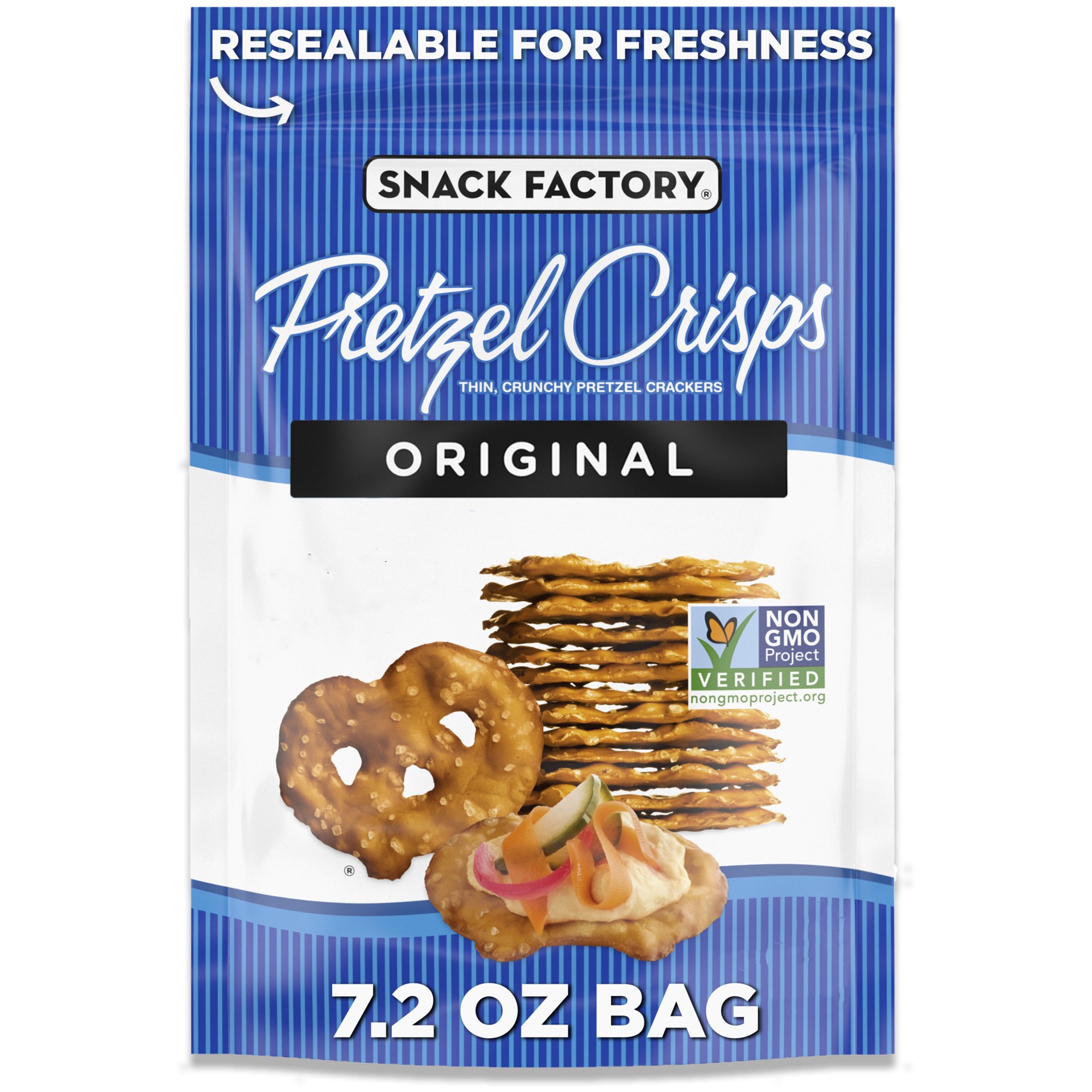 slide 1 of 5, Snack Factory Original Pretzel Crisps, Non-GMO, 7.2 oz Resealable Bag, 7.2 oz