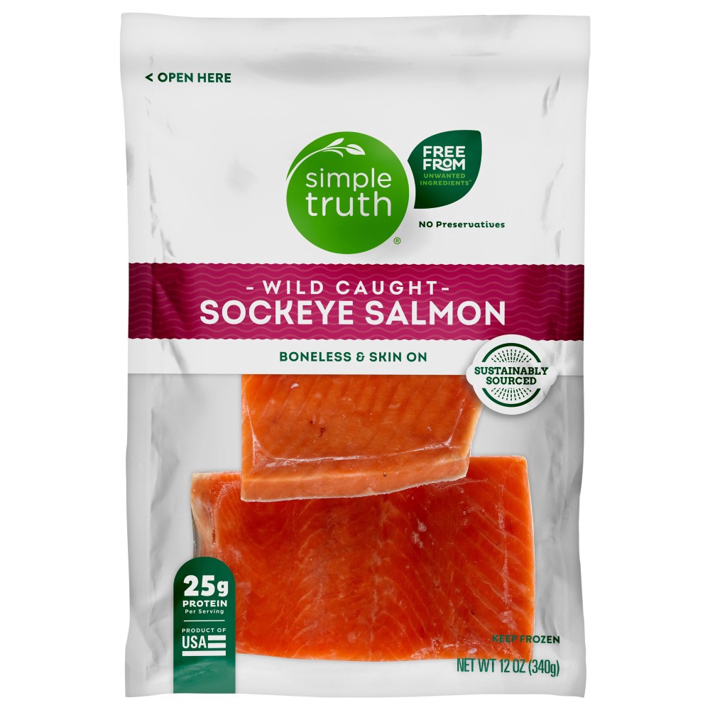 slide 1 of 2, Simple Truth Frozen Wild Caught Sockeye Salmon Fillets, 12 oz