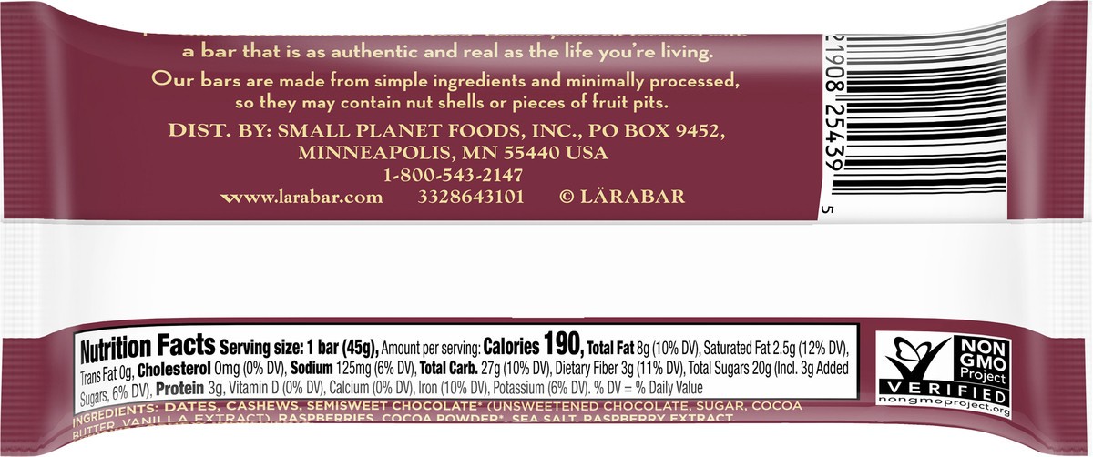 slide 10 of 13, LÄRABAR Chocolate Raspberry Truffle Fruit and Nut Bar, 1.6 oz