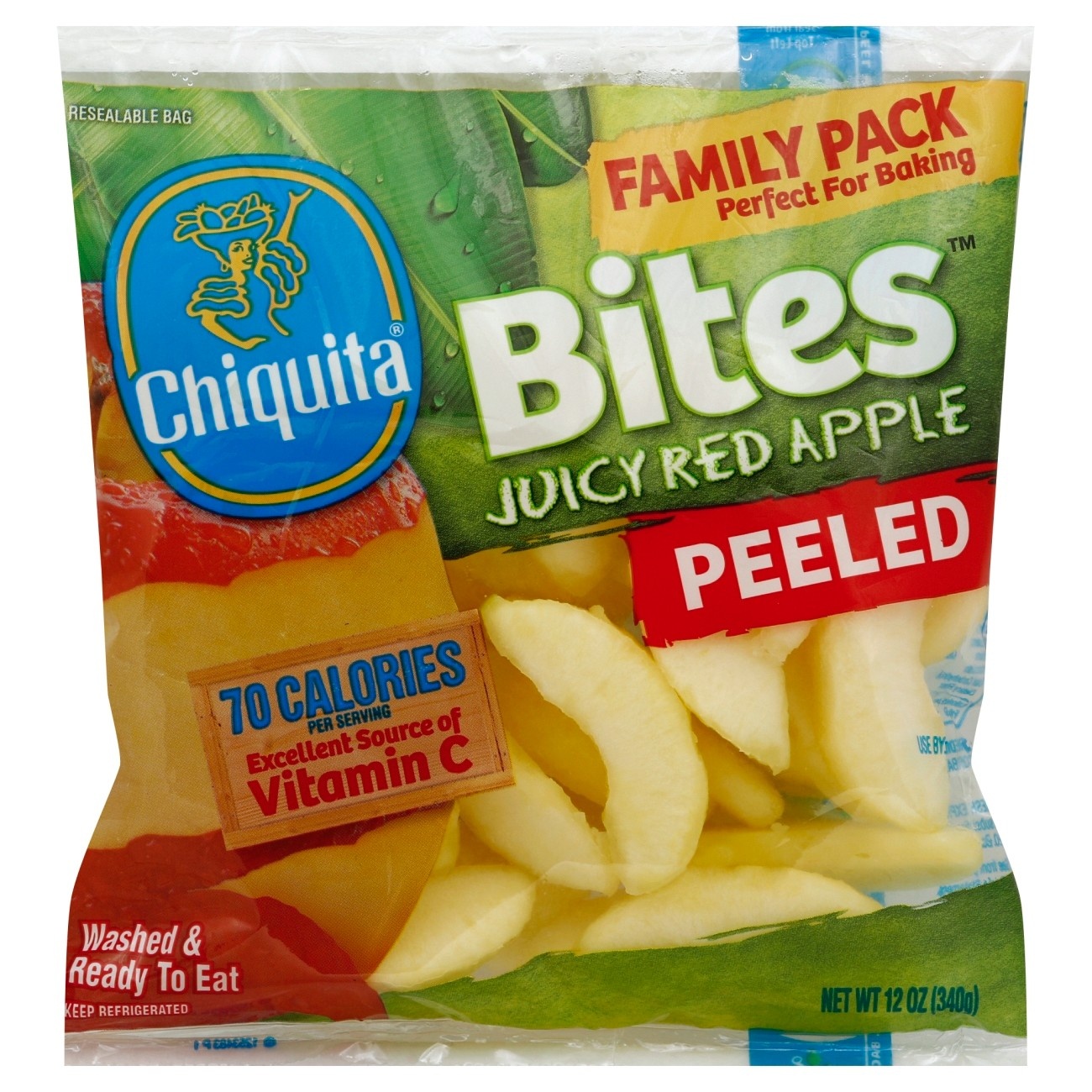 slide 1 of 1, Chiquita Bites Apple, Juicy Red, Peeled, Family Pack, 12 oz