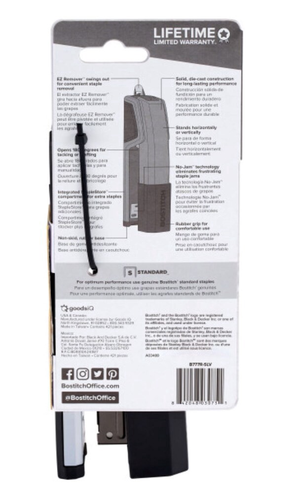 slide 3 of 3, BOSTITCH Office Epic Desktop Stapler With Built-In Remover, 2-1/16'', Silver, 1 ct