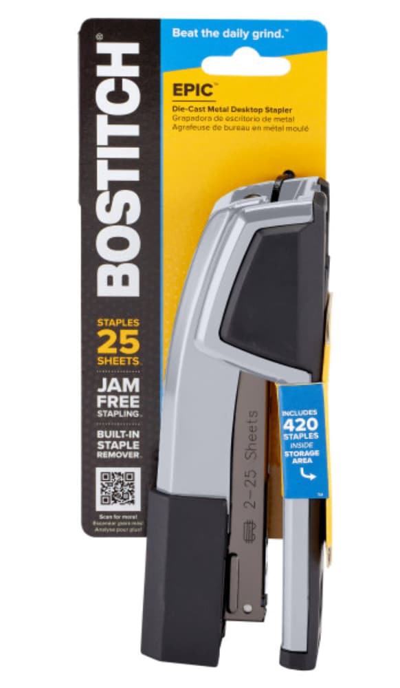 slide 2 of 3, BOSTITCH Office Epic Desktop Stapler With Built-In Remover, 2-1/16'', Silver, 1 ct