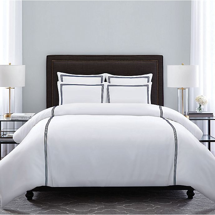 slide 1 of 1, Wamsutta Hotel Triple Baratta Stitch Full/Queen Duvet Set - White/Navy, 1 ct