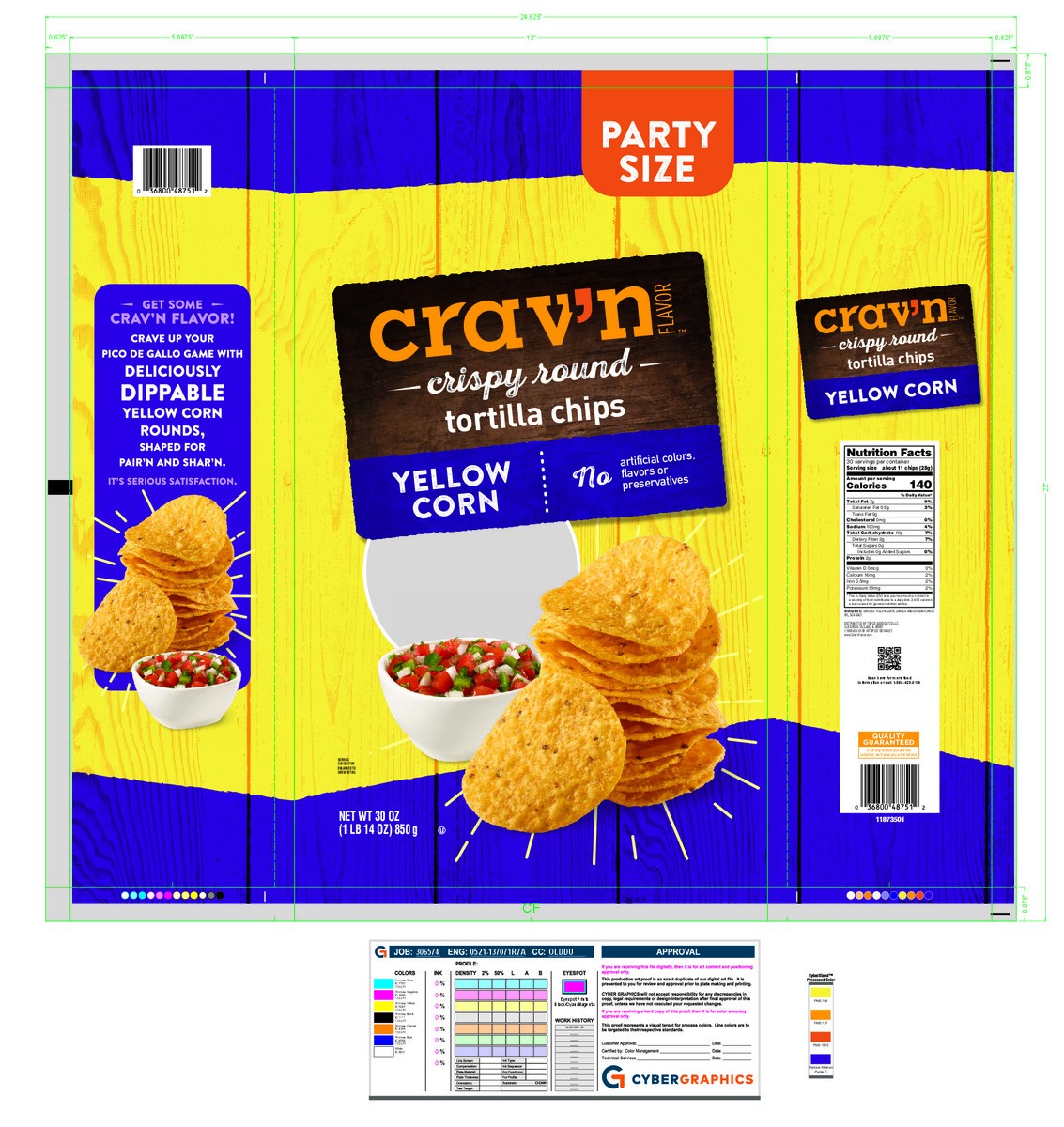 slide 2 of 17, Crav'n Flavor Party Size Crispy Round Yellow Corn Tortilla Chips 30 oz, 30 oz