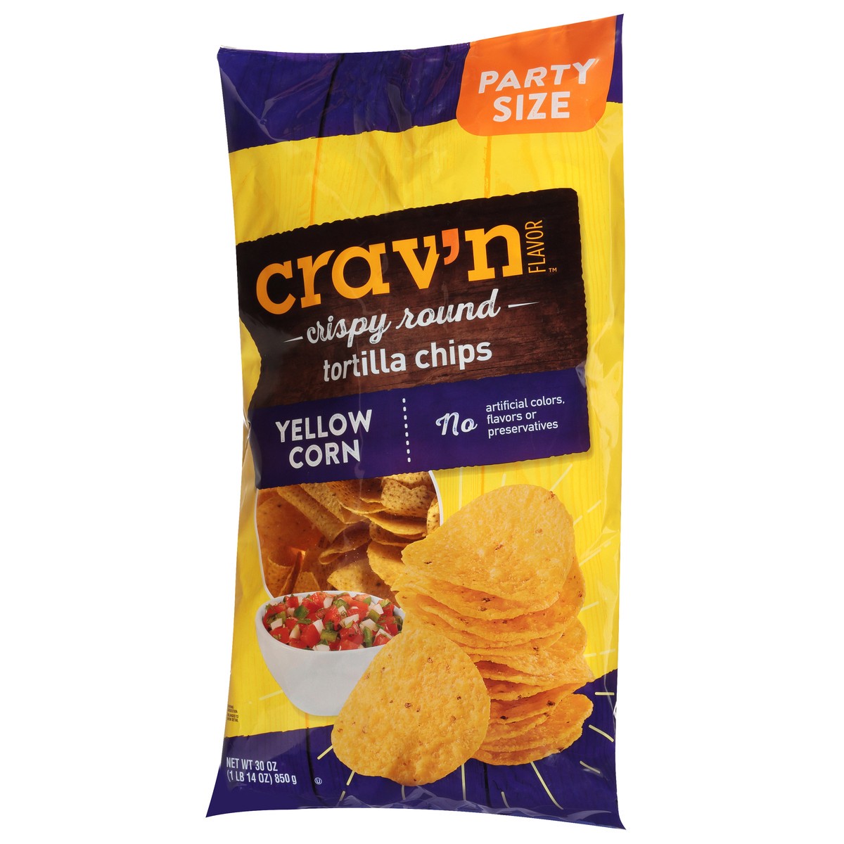 slide 13 of 17, Crav'n Flavor Party Size Crispy Round Yellow Corn Tortilla Chips 30 oz, 30 oz