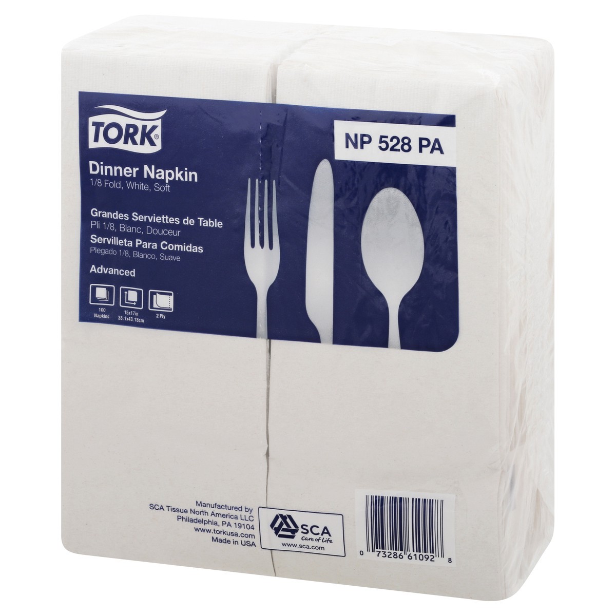 slide 3 of 8, Tork Dinner Napkin, White, Soft, 1/8 Fold, 2-Ply, 100 ct