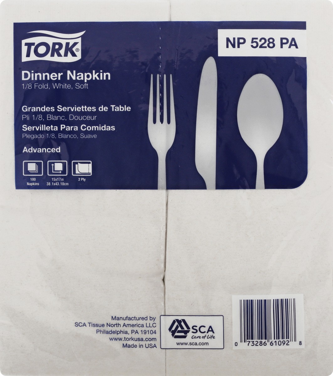 slide 7 of 8, Tork Dinner Napkin, White, Soft, 1/8 Fold, 2-Ply, 100 ct