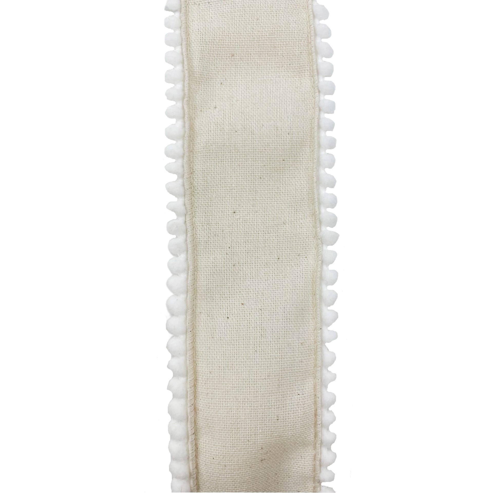 slide 2 of 4, 2.5" X 2yd. Faux Burlap With Pom Pom Trim Ribbon By Celebrate It, 2.5 in x 2 yd