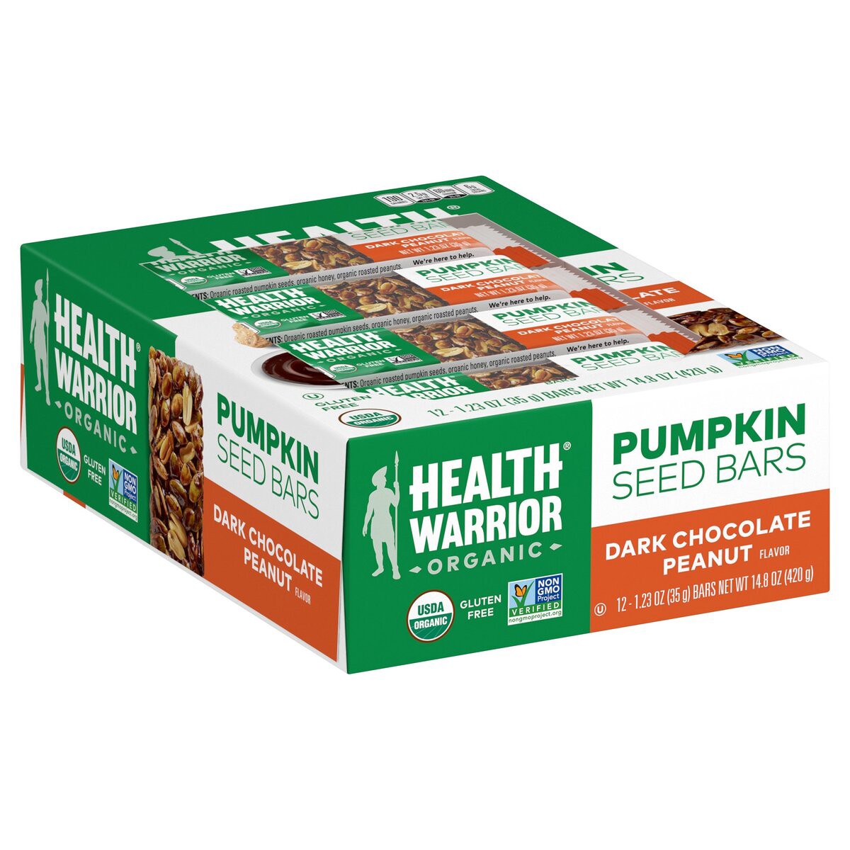 slide 7 of 7, Health Warrior Pumpkin Seeds Bars Dark Chocolate Peanut Flavor 1.23 Oz 12 Count, 14.8 oz